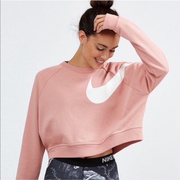 Nike | Tops | Nike Cropped Pullover Sweatshirt Pink Swoosh Size Small |  Poshmark